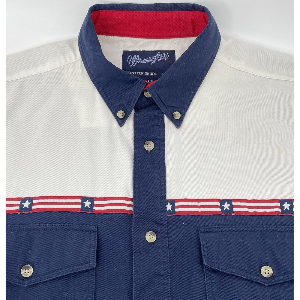 Wrangler‎ LT Patriotic Western Shirt USA Flag MH4172M Stars Stripes Cowboy Rodeo